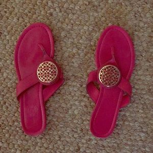 Coach pink leather flip flops